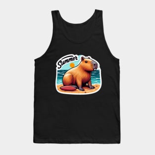 Cute summer capybara on the beach Tank Top